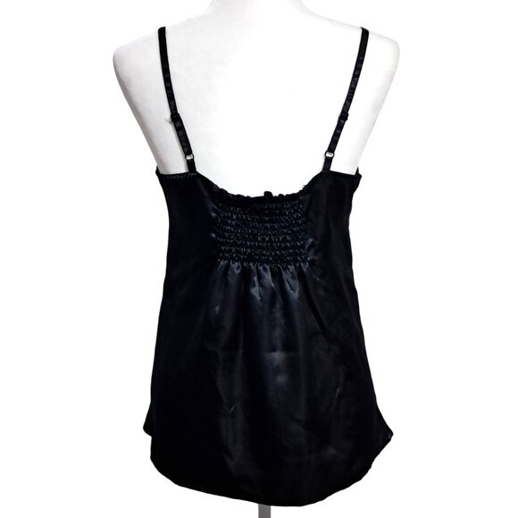 Y2K Divided Black Satin Embroidered Camisole Top With Floral & Bird Design Adjus - Picture 4 of 12